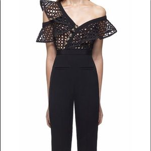 Self Portrait Lace Frill Jumpsuit black